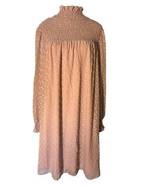 Hello Miz Smocked High-Neck Long-Sleeve Textured Dot Maternity Dress Size L